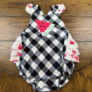 Ricrac and Ruffles Watermelon Appliqué Bubble Romper